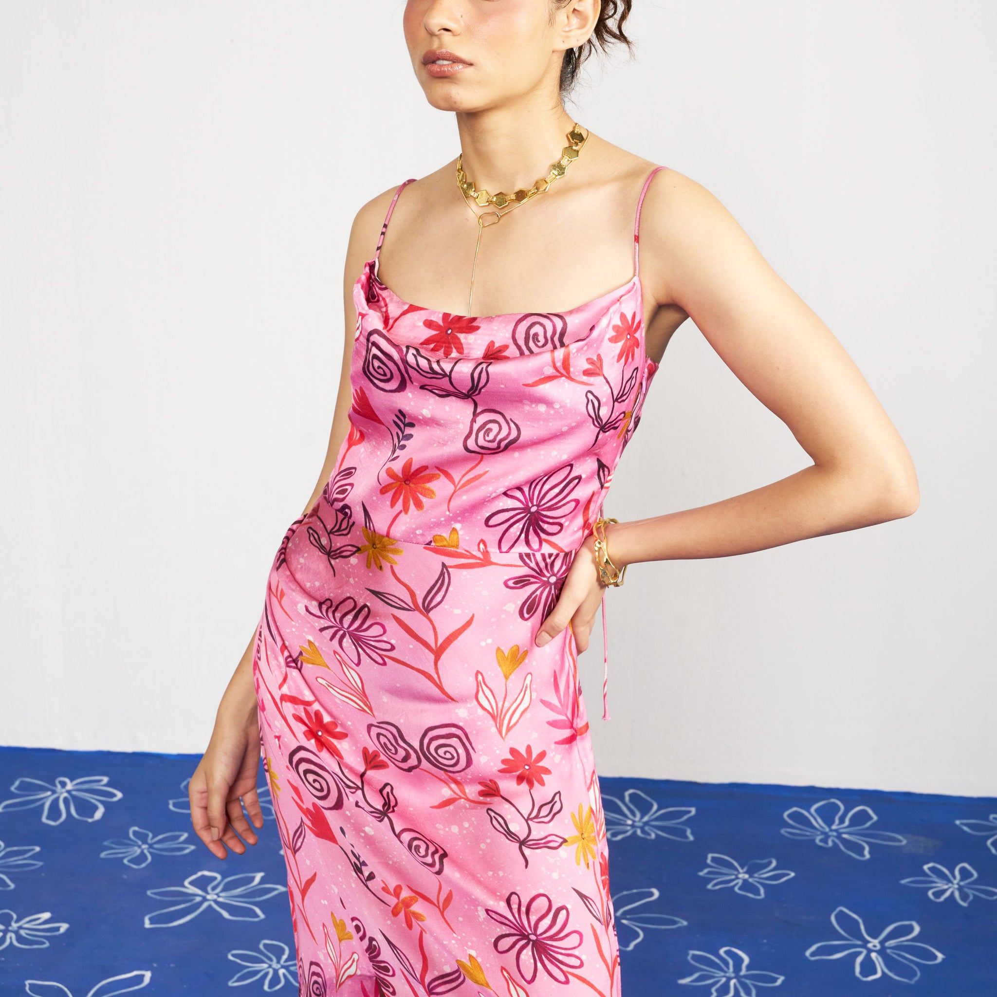 Abstract Floral Printed Slip Dress