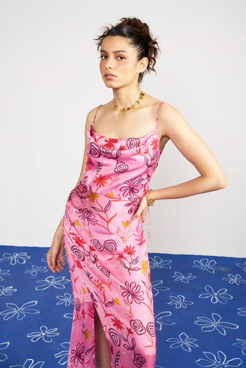 Abstract Floral Printed Slip Dress