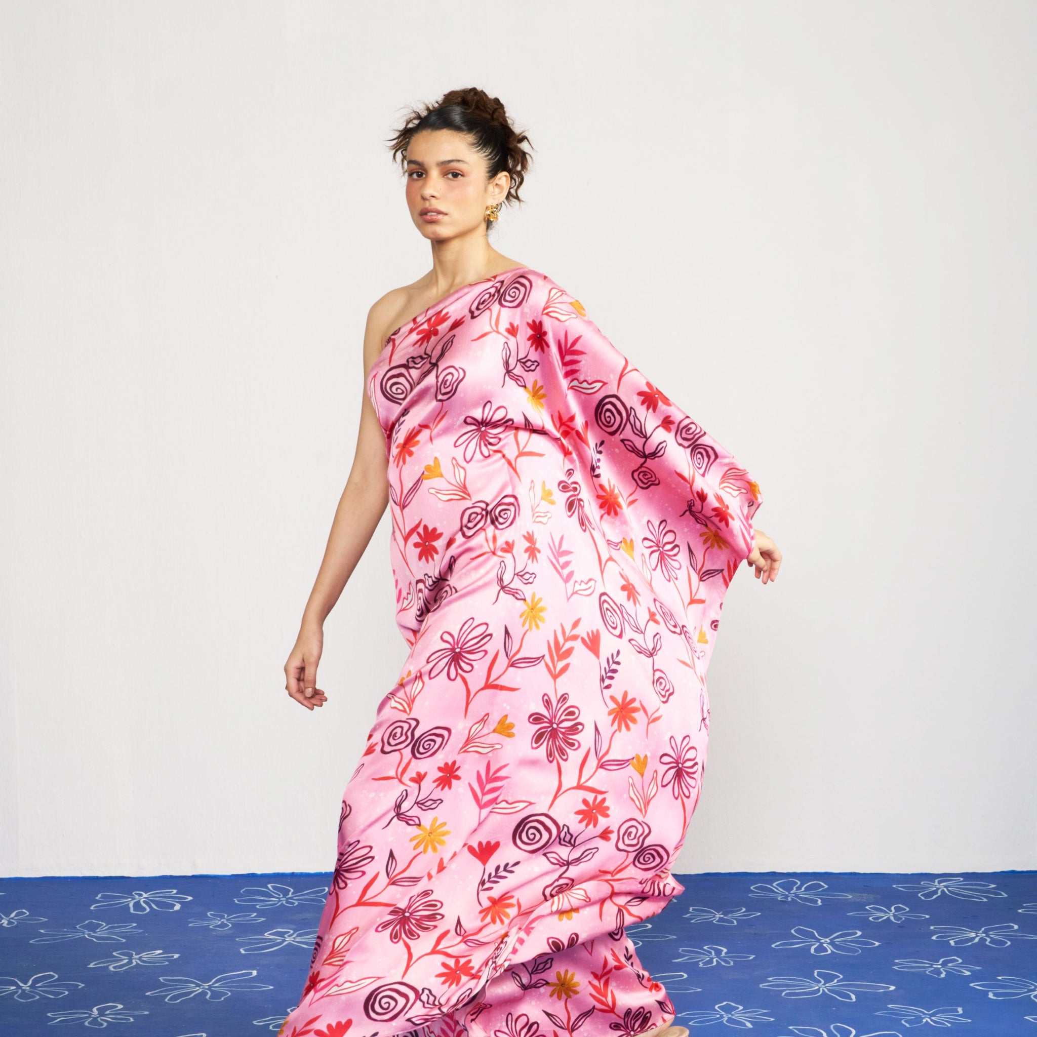 Abstract Floral Printed Kaftan Maxi Dress