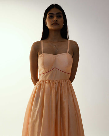 Silk Dress with Pink Piping.