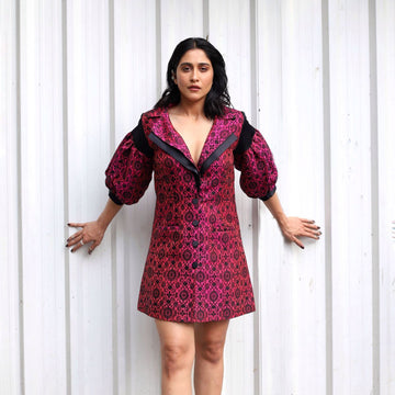 Brocade Mulberry Silk Blazer Dress