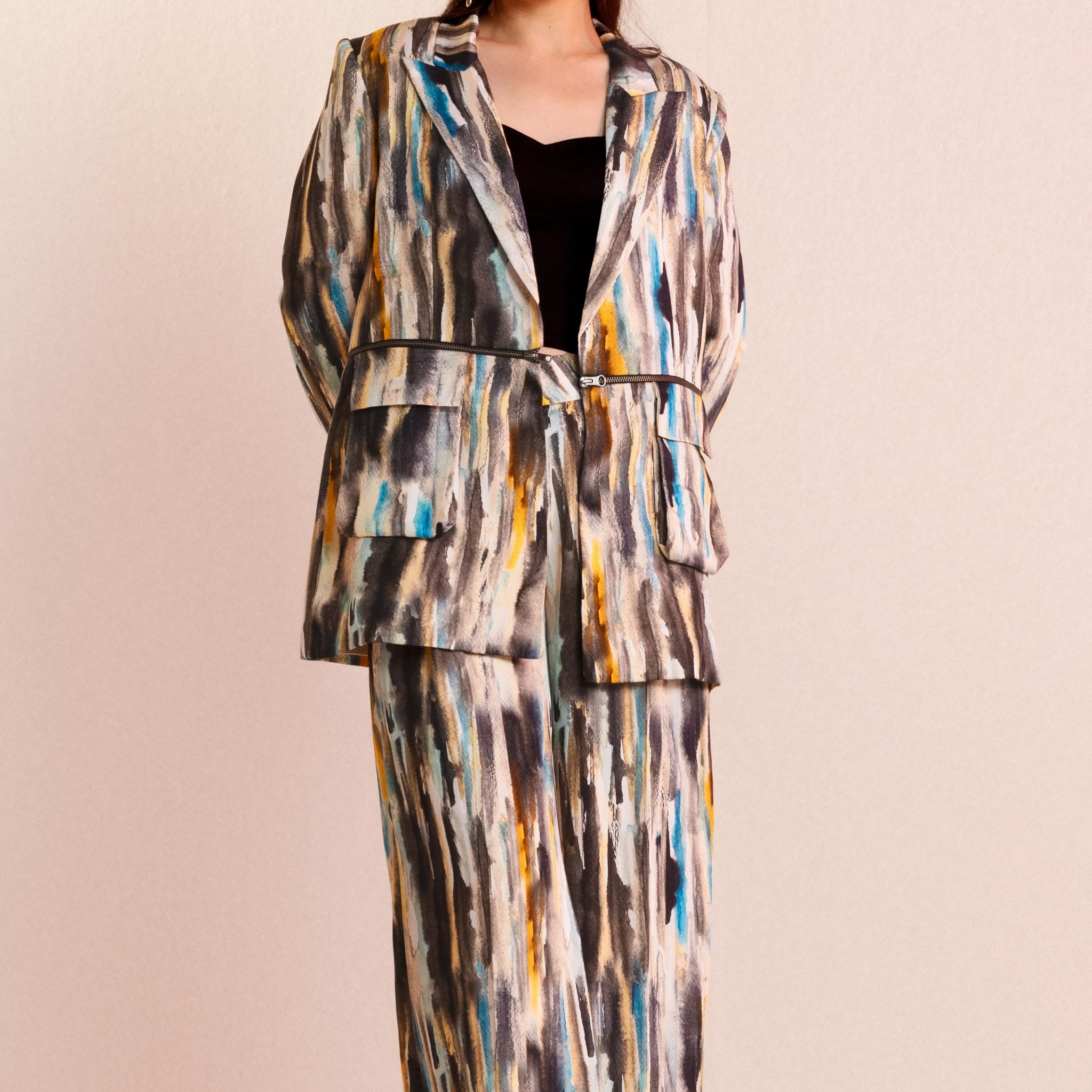 The Abstract Charcoal Two way Blazer and Pant Set
